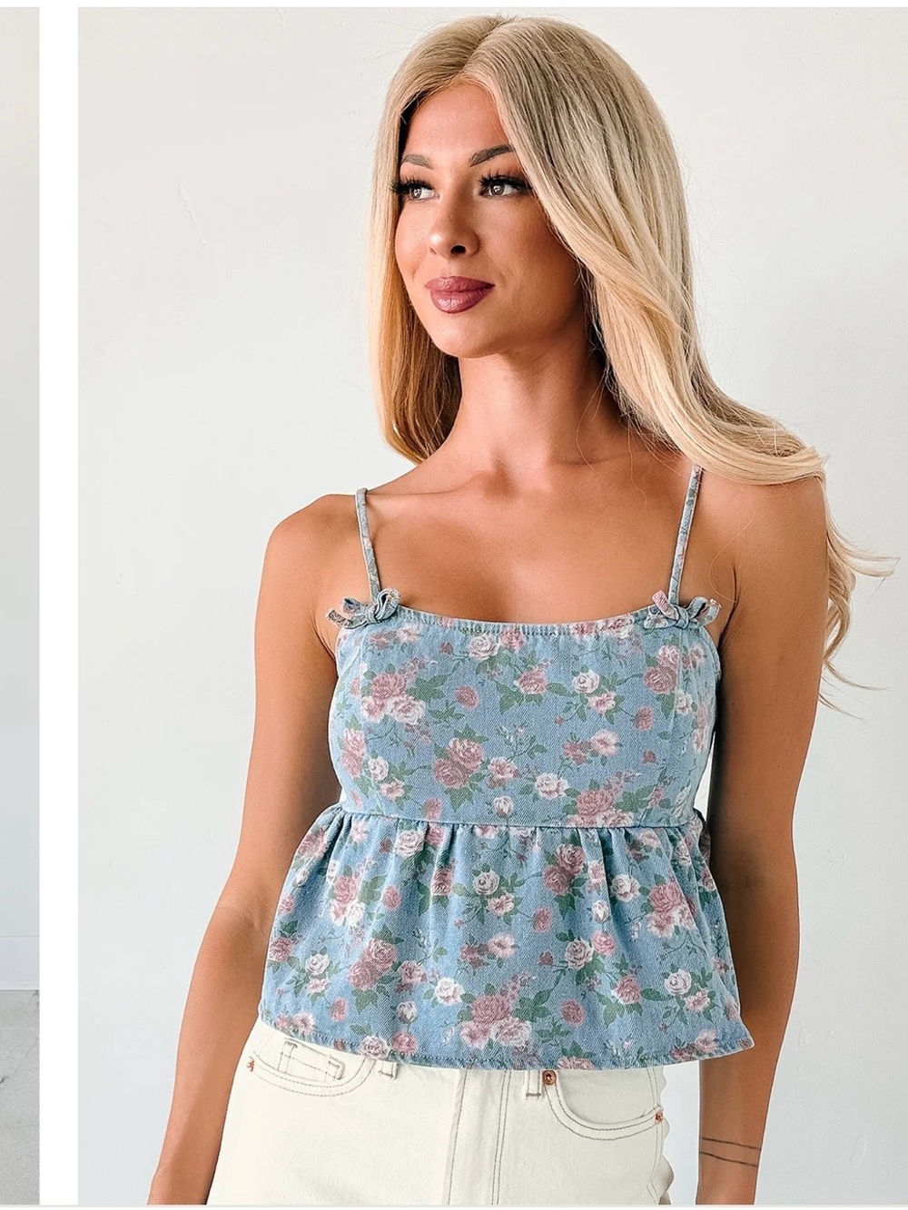 Papermoon Denim Floral Peplum Tank